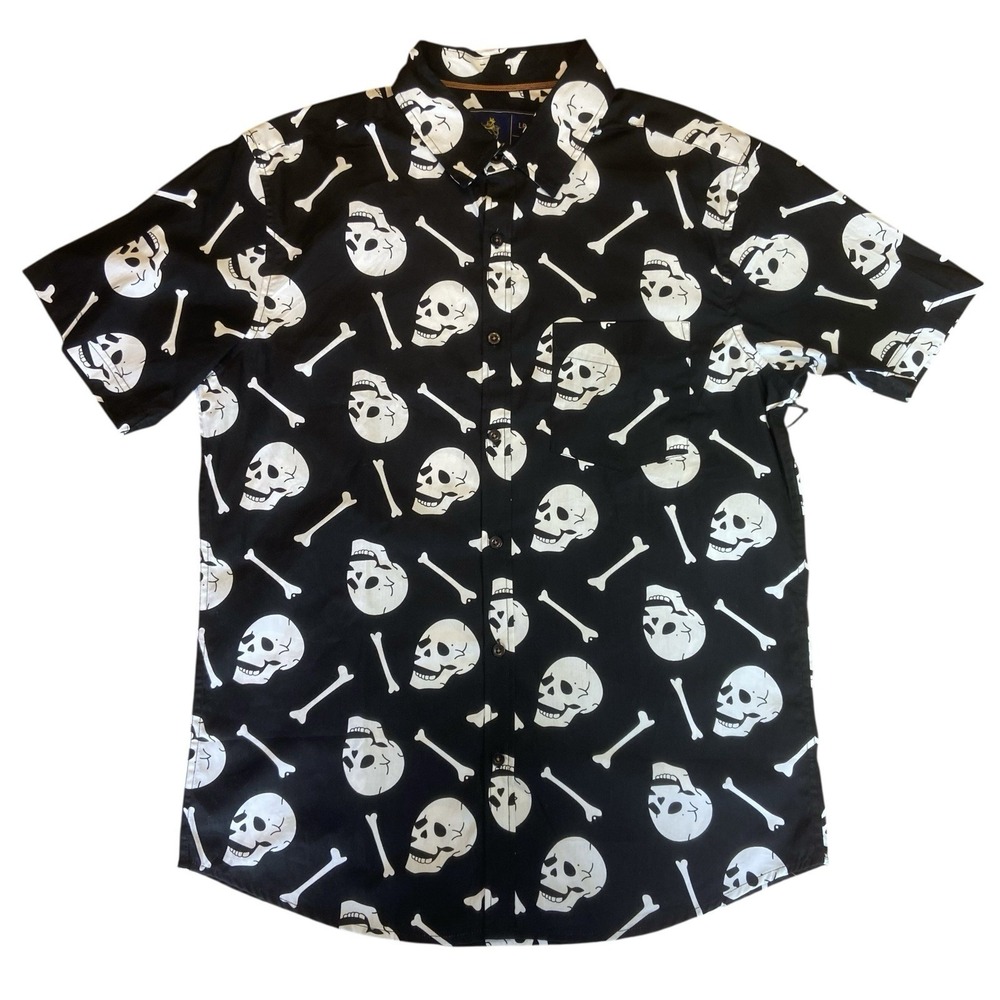 RUGBY University Men's Shirt Black Skull And Bones Graphic‎ Print Size LRG